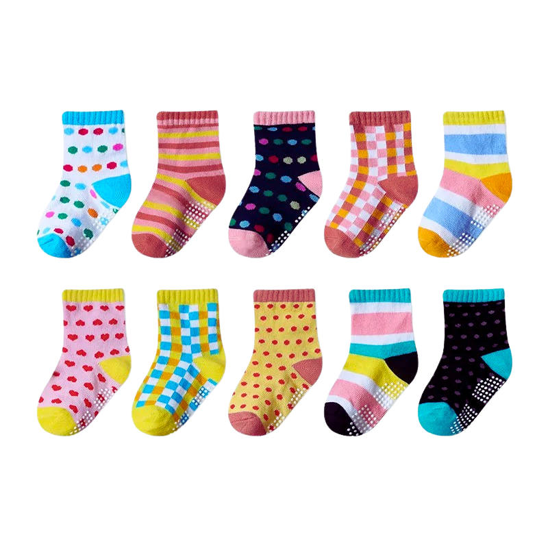 Pack of 10 Non-Slip Socks for Girls