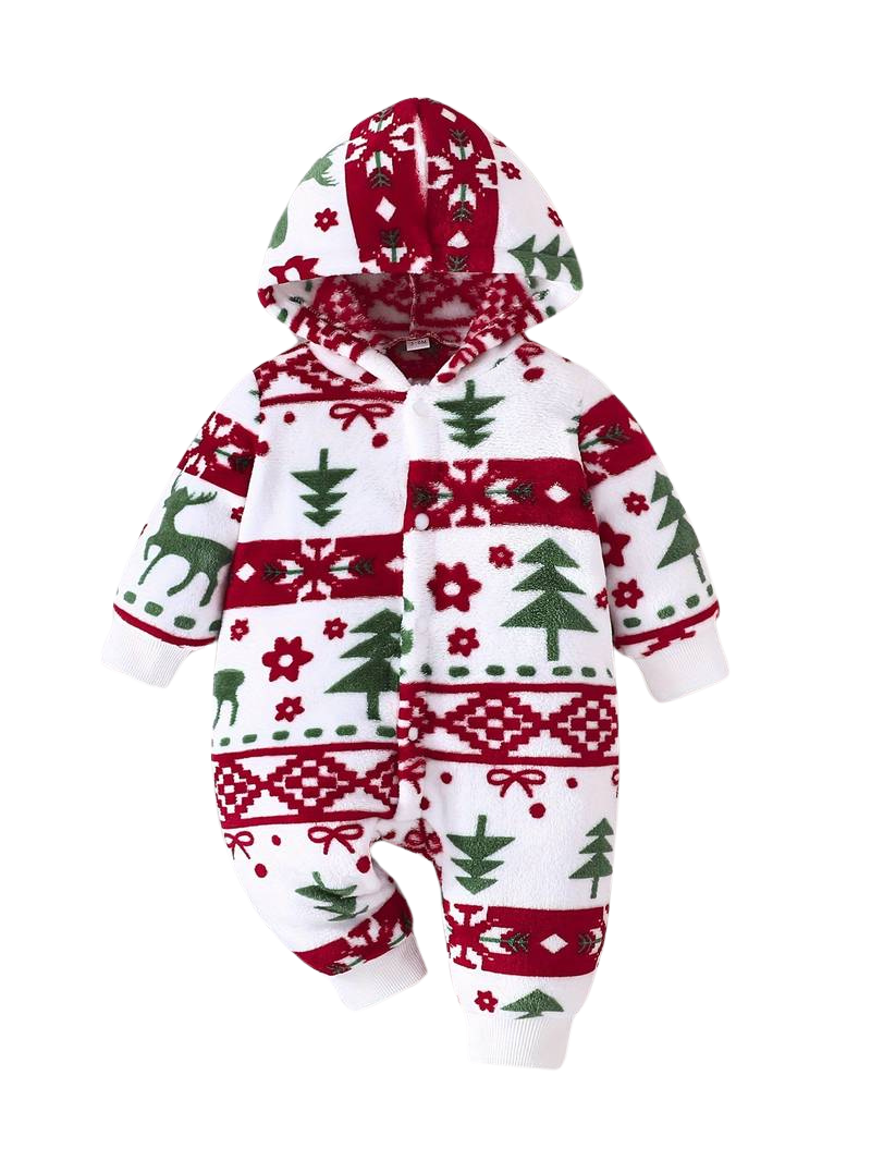 Christmas Pajamas with Hood - Christmas Tree Pattern