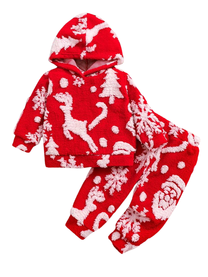 Pyjama Fillete Noël - Hoodie Rouge et Pantalon Flocons