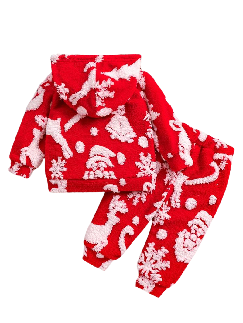 Pyjama Fillete Noël - Hoodie Rouge et Pantalon Flocons