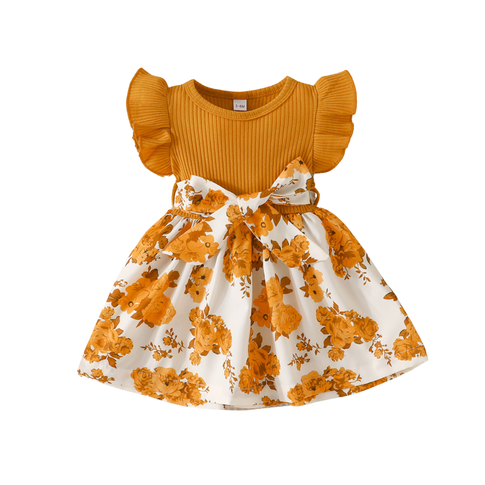Robe de bébé à fleurs en Jaune