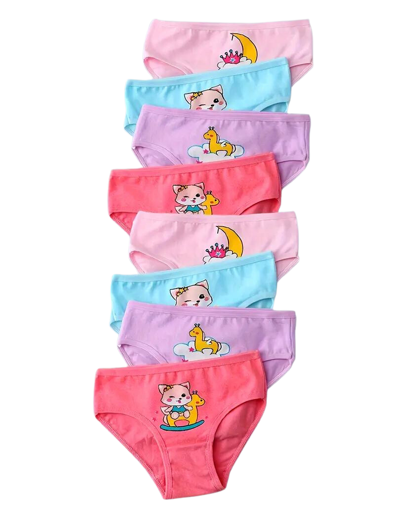 Pack of 8 Cotton Briefs with Cat Prints