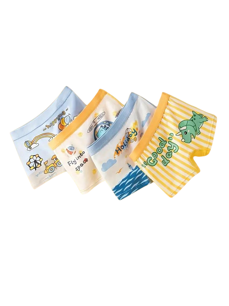 Pack de 4 Culottes Enfants avec Imprimés Dinosaures et Voitures