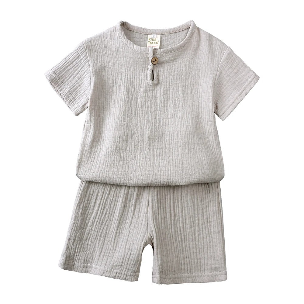 Ensemble d’Été en Lin pour Enfants – Beige Naturel