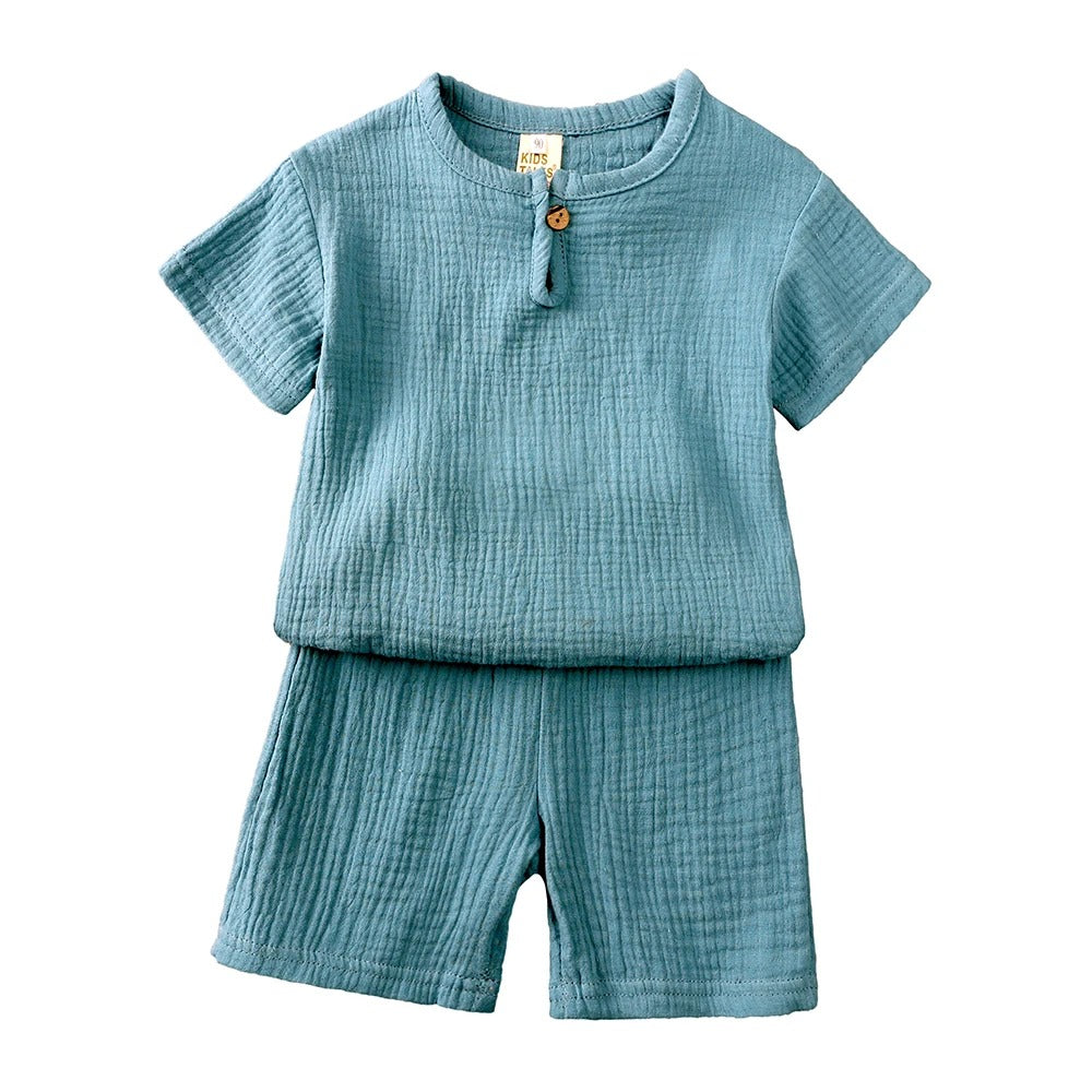 Ensemble d’Été en Lin pour Enfants – Bleu Doux