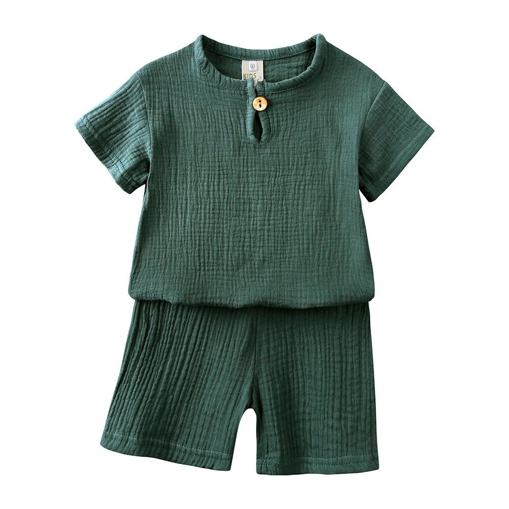 Ensemble d’Été en Lin pour Enfants – Vert Foncé