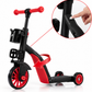 Red Cubbie tricycle with a close-up of the release button used to change mode