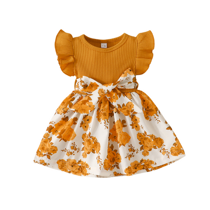 Robe de bébé à fleurs en Jaune