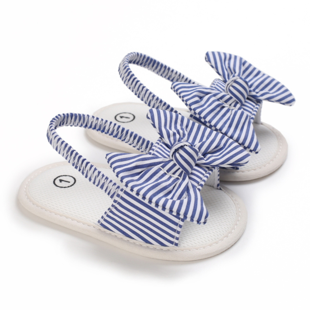 Sandales Bébé à Nœud en Bleu Rayé