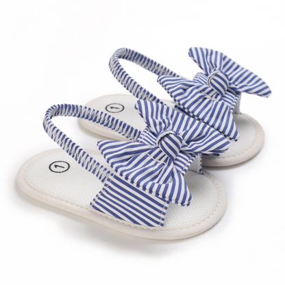 Sandales Bébé à Nœud en Bleu Rayé