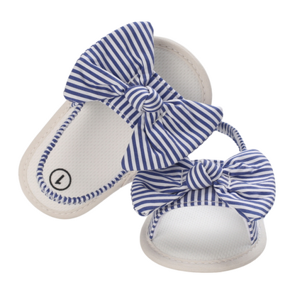 Sandales Bébé à Nœud en Bleu Rayé