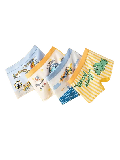 Pack de 4 Culottes Enfants avec Imprimés Dinosaures et Voitures