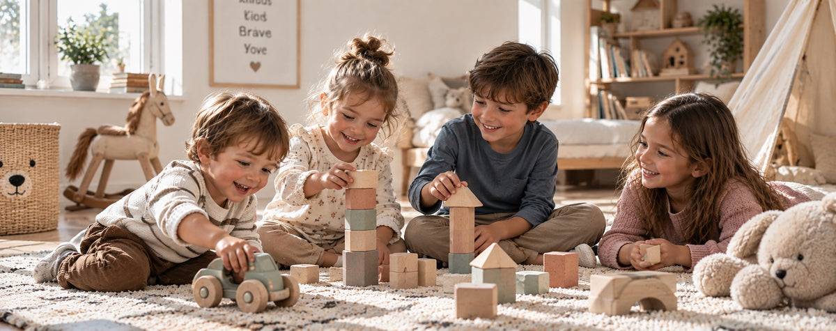Children playing with wooden blocks