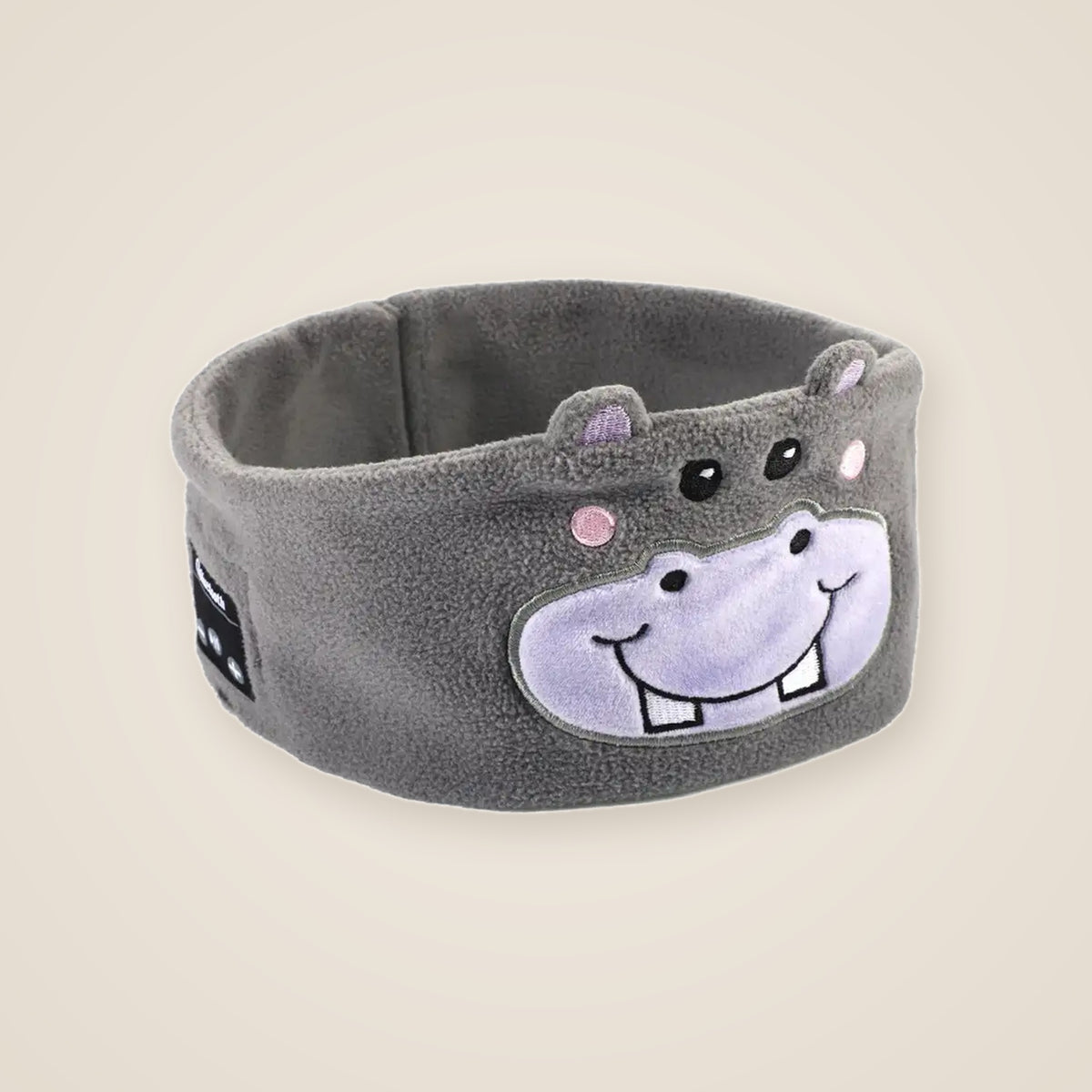 Grey hippo kids headband headphones in soft fleece