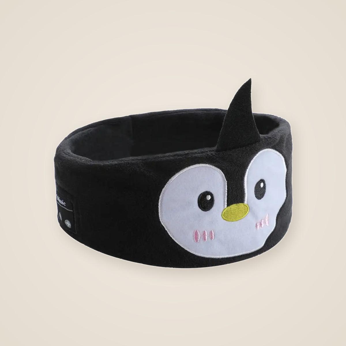 Black penguin kids headband headphones in soft fleece