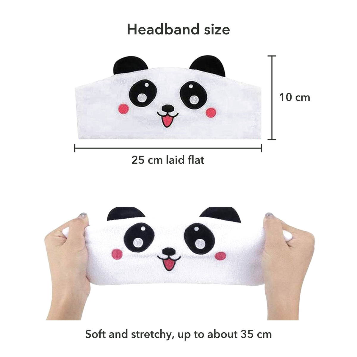 Kids sleep headphones size guide, 25 cm laid flat, 10 cm tall, stretches to about 35 cm