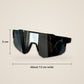 Kids sports sunglasses size guide, about 13 cm wide and 5 cm lens height