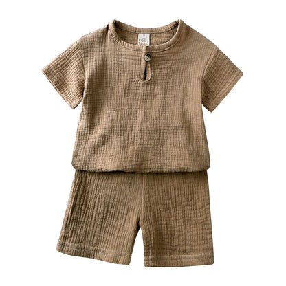 Ensemble d’Été en Lin pour Enfants – Marron Sable