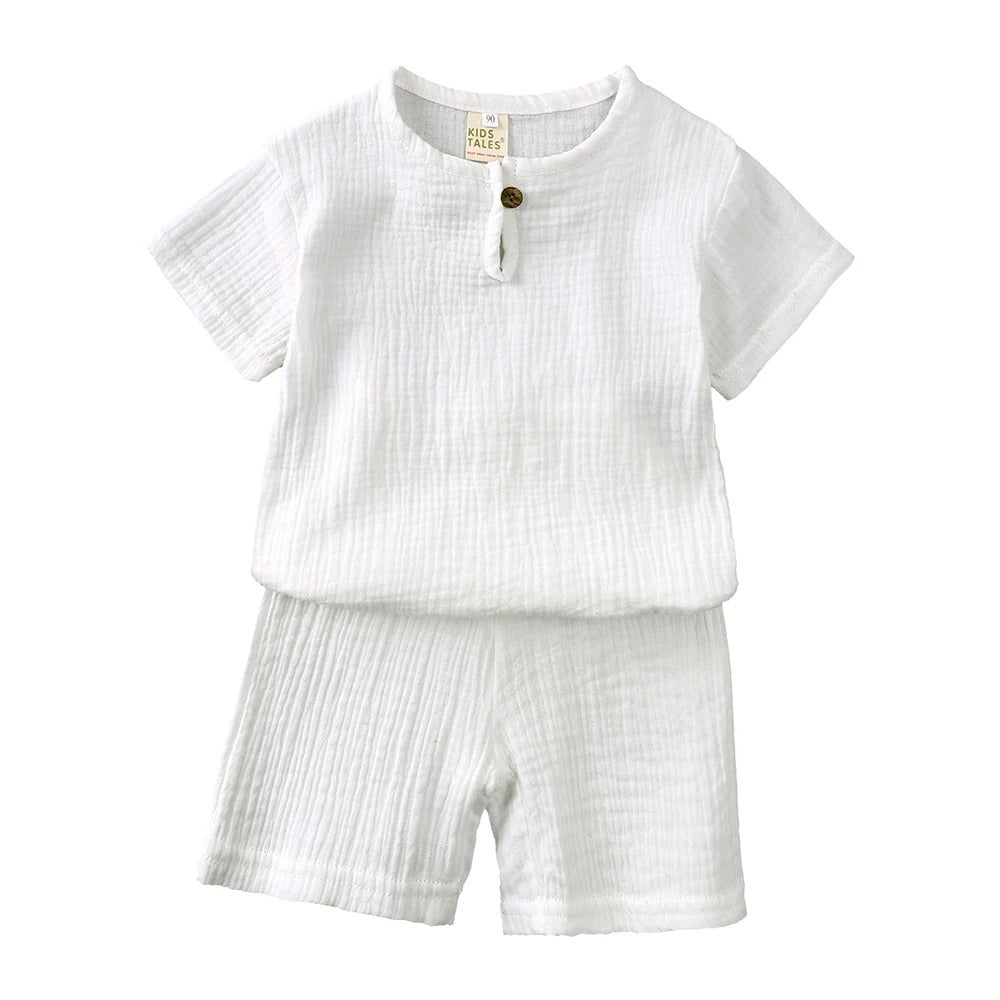 Ensemble d’Été en Lin pour Enfants – Blanc Pur